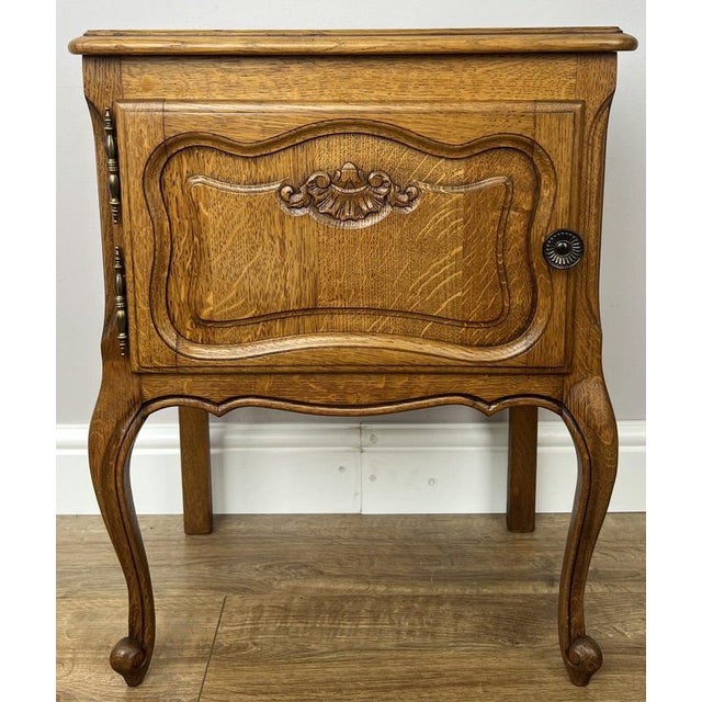 Vintage French Louis Style Oak Nightstands, Set of 2 For Sale - Image 4 of 12