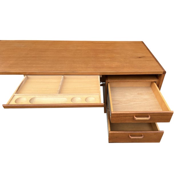1960s Danish Teak Executive Desk With Floating Cabinets For Sale - Image 9 of 12