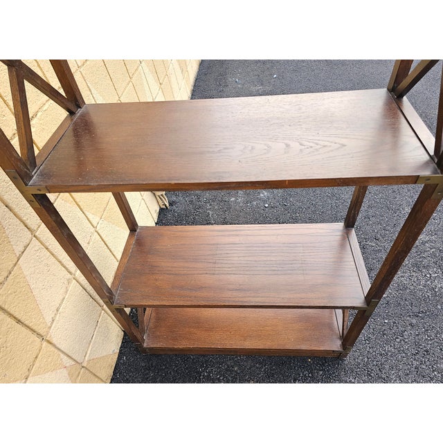 Mid Century Stained Walnut and Brass Open Campaign Bookcase/ Etagere For Sale - Image 10 of 10