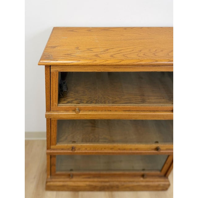 Antique Oak Four-Piece Barrister Cabinet With Glass Flip-Up Doors for Library For Sale - Image 4 of 17