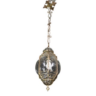 1950s Italian Charming Gilded Brass Colour Venetian Lantern, Seguso Murano Glass For Sale