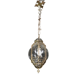1950s Italian Charming Gilded Brass Colour Venetian Lantern, Seguso Murano Glass