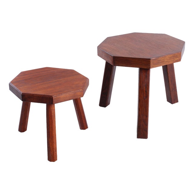 Brutalist Oak Hexagonal Side Tables by Charlotte Perriand, 1950s, Set of 2 For Sale