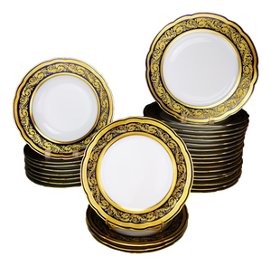 Blue and Gilt Dinner Plates by Bernardaud & Cie, 1960s, Set of 12
