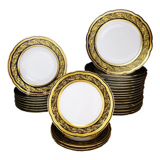 Blue and Gilt Dinner Plates by Bernardaud & Cie for Sèvres, 1960s, Set of 12 For Sale