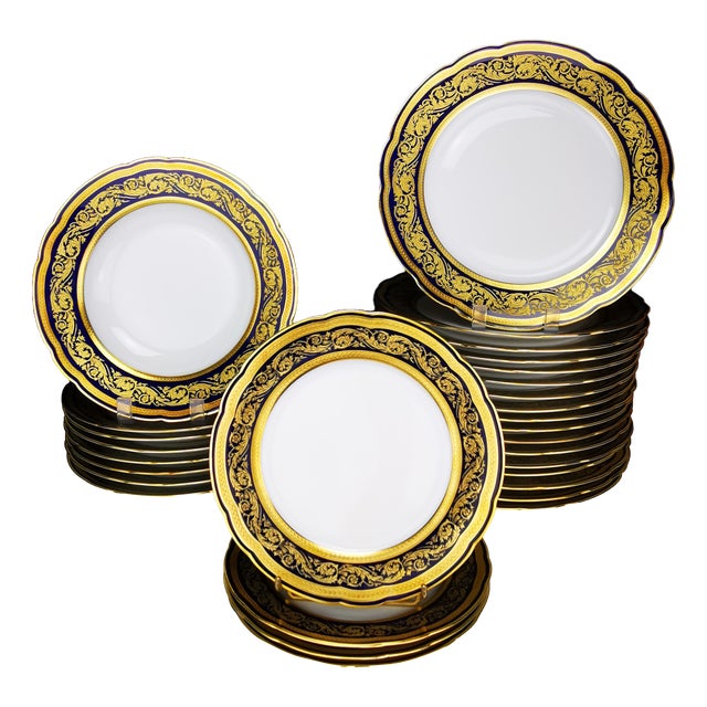 Blue and Gilt Dinner Plates by Bernardaud & Cie for Sèvres, 1960s, Set of 12 For Sale