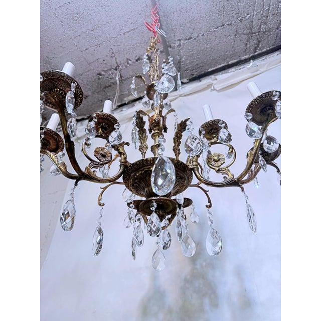 Glass 1920s Vintage Spanish Chandelier With Crystal Prisms For Sale - Image 7 of 15