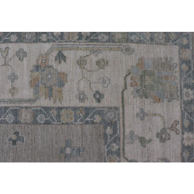 All-Over Floral Modern Oushak With Light Tan Background and Cream Border For Sale In Atlanta - Image 6 of 12