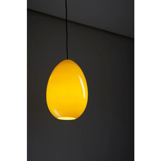 Luxus Mid-Century Bright Yellow Oval Pendant attributed to Luxus Sweden, 1960s For Sale - Image 4 of 7