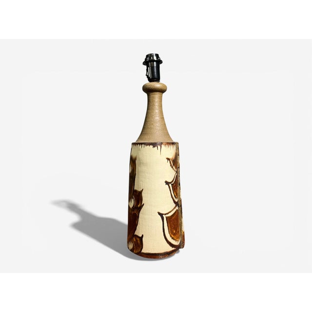 Brown Bj Keramik, Large Table Lamp, Brown Stoneware, Denmark, 1960's For Sale - Image 8 of 12