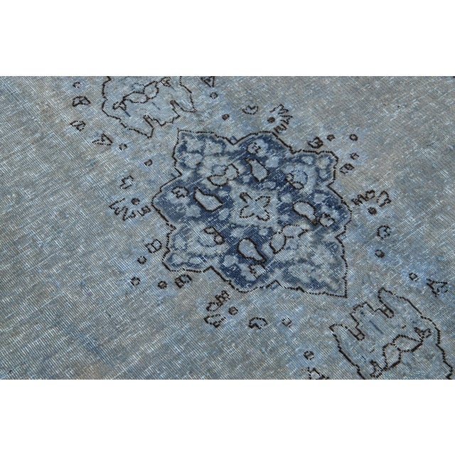 Floral Designed Persian Overdyed Wool Rug in Blue and Gray For Sale - Image 9 of 9