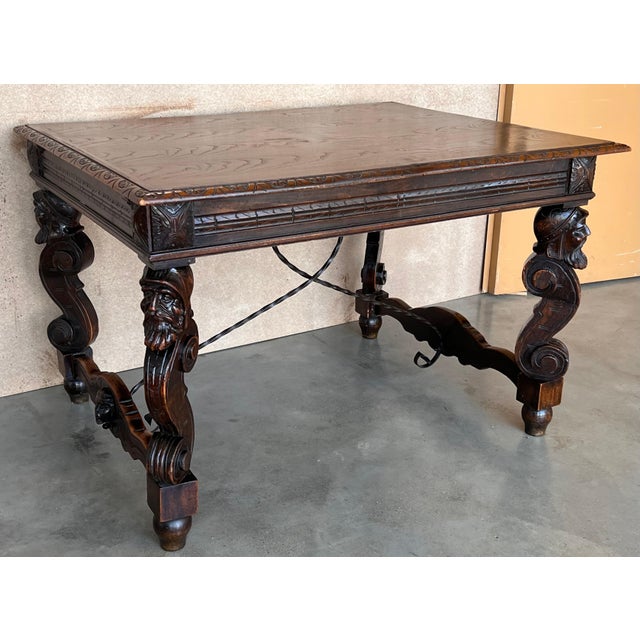 19th Spanish Carved Gargoyles Walnut Renaissance Library / Writing or Desk Table For Sale - Image 18 of 18