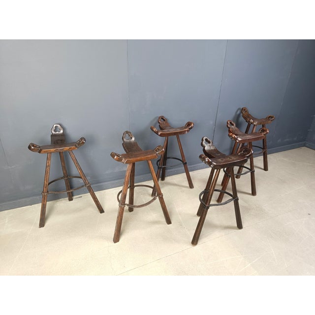 1960s Mid-Century Modern Brutalist Bar Stools, 1960s, Set of 6 For Sale - Image 5 of 11