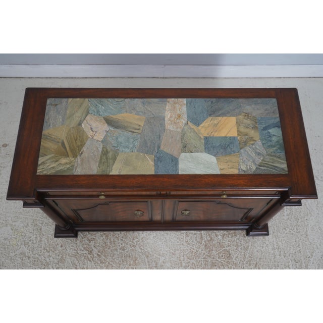 1990s Maitland Smith Mahogany Stone Top Console Cabinet For Sale - Image 5 of 18