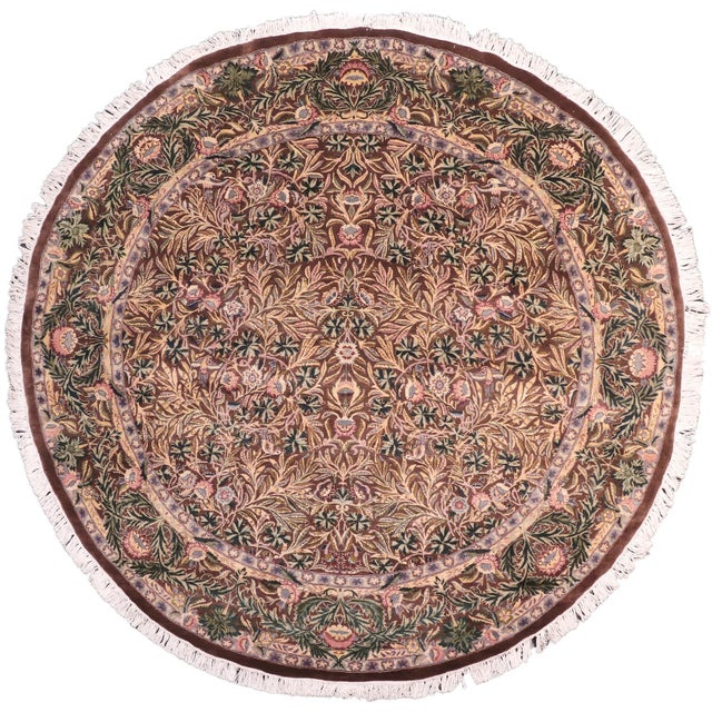 Shabby Chic 1990's Floral Pak-Persian Brown/Gray Wool Round Rug- 8'0'' X 8'3'' For Sale - Image 9 of 9
