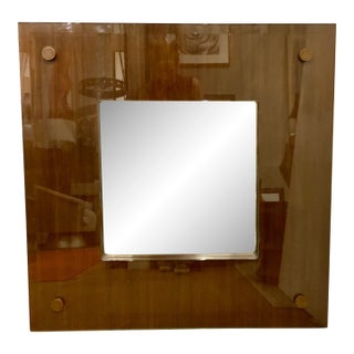 Labarge Co. Modern Walnut Finished Wood Square Wall Mirror For Sale