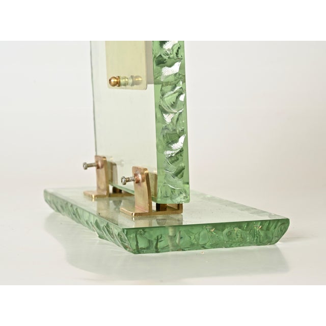 Nile Green Chiseled Crystal and Brass Photo Frame from Fontana Arte, Italy, 1950s For Sale - Image 6 of 14