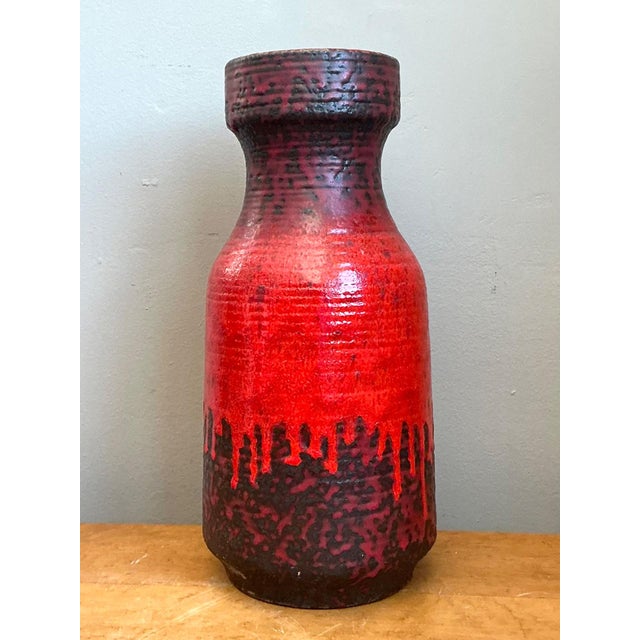 Vintage West German Red Drip Glaze Ceramic Vase For Sale - Image 11 of 13