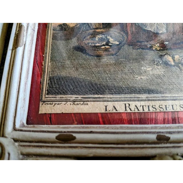 Set of 2 etchings in colours after Chardin: La Ratiseuse La Marchande des Marons In their original superbe vintage...