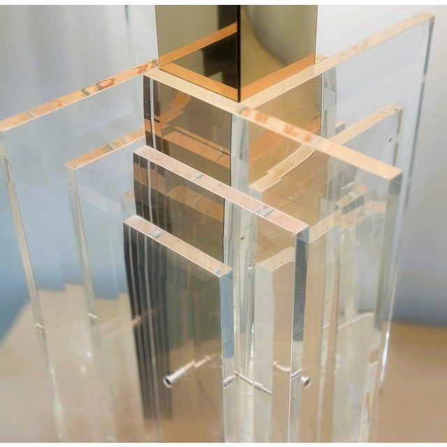 Large Brass & Acrylic Glass Architectural Table Lamp, 1970s For Sale - Image 14 of 16