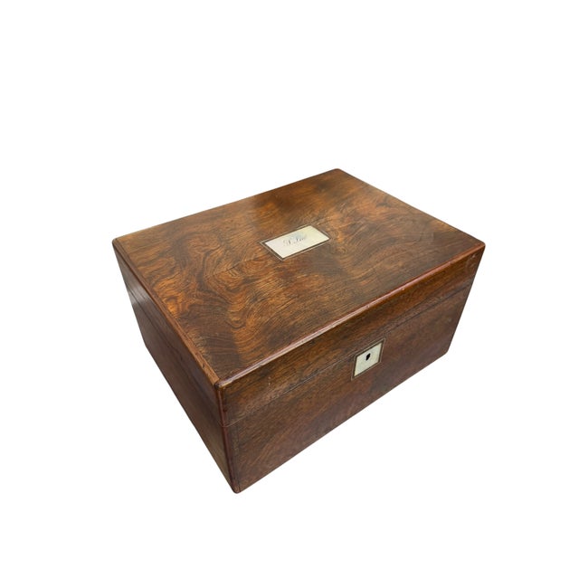 French Antique Walnut Travel Jewelry Box W Inkwells & Secret Compartment For Sale - Image 3 of 5
