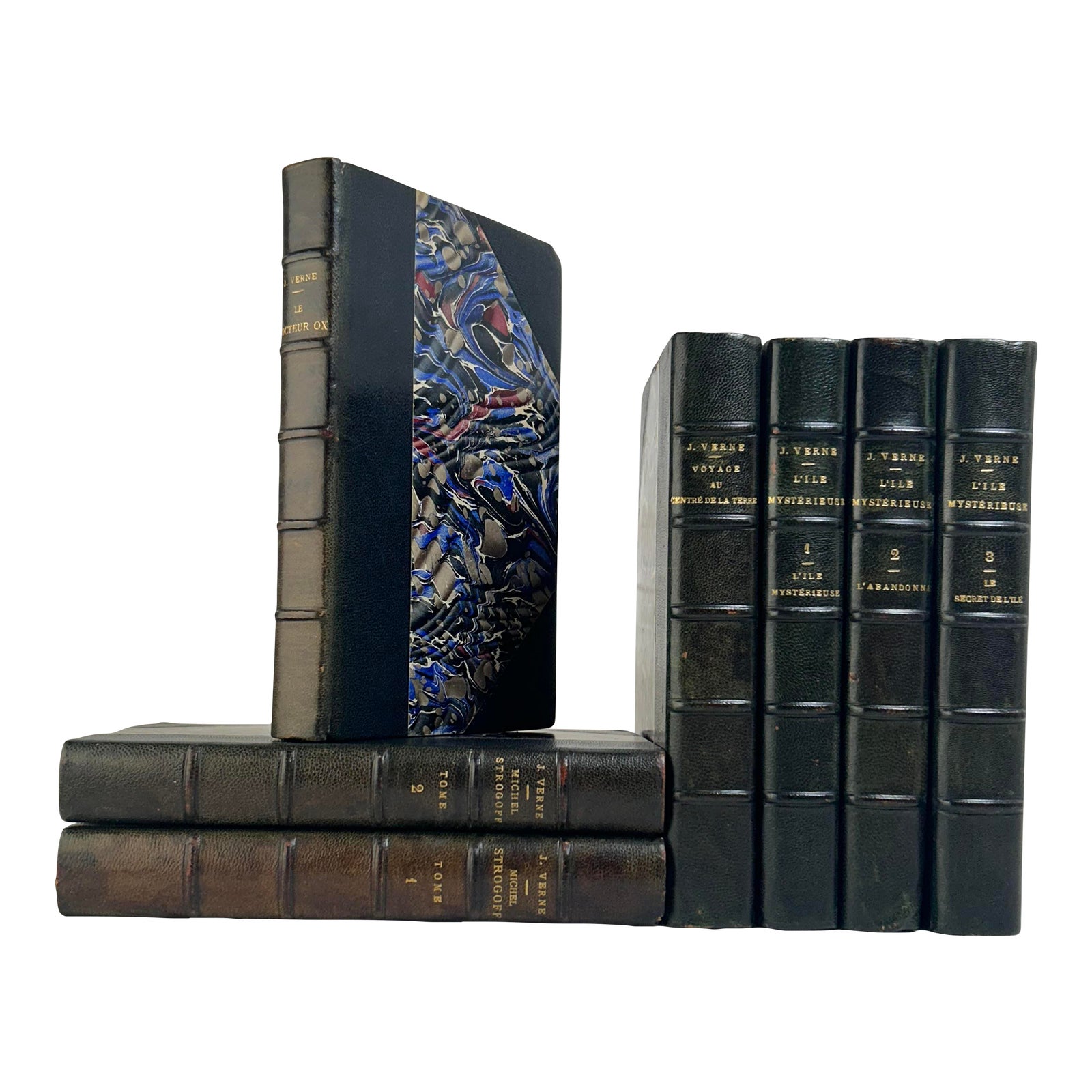 Late 19th Century Illustrated Leather Volumes, Ouvrages De Jules Verne ...
