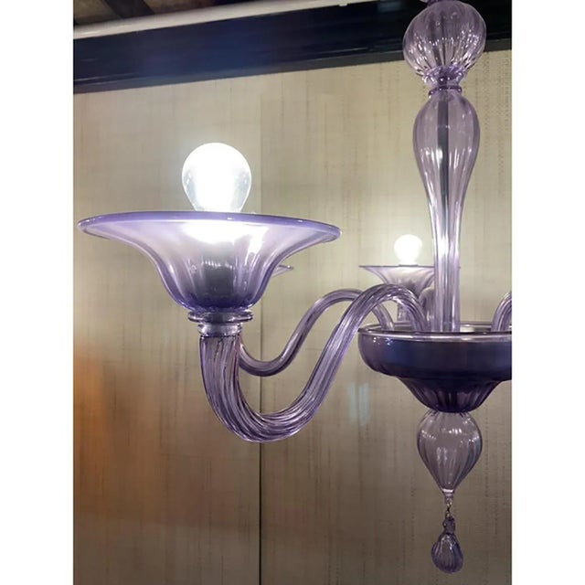 Purple Italian Handmade Murano Style Glass Chandelier in Light Violet by Simoeng For Sale - Image 8 of 9