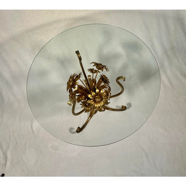 Hans Kögl Italian Mid-Century Hollywood Regency Gild Metal Floral Design Side Table, 60s For Sale - Image 4 of 12