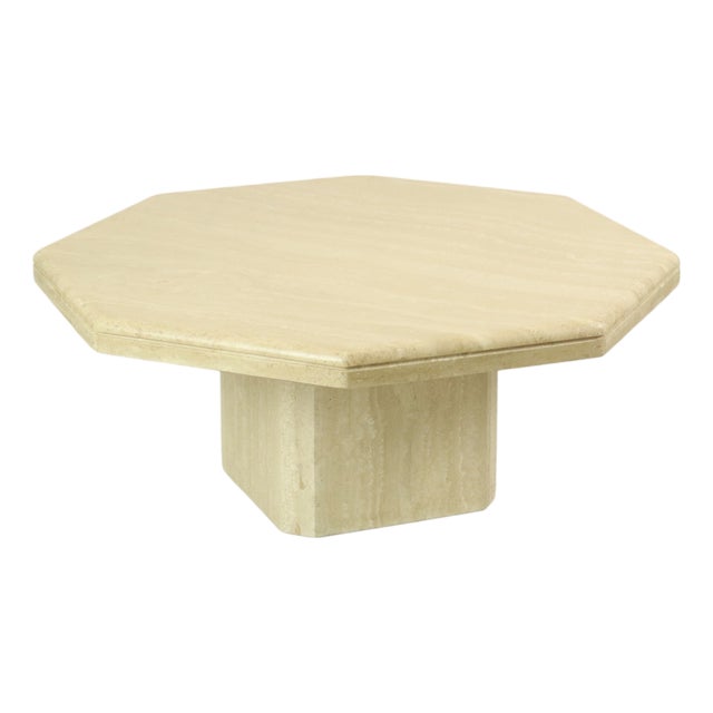 Vintage Italian Octagonal Travertine Coffee Table, 1970s For Sale