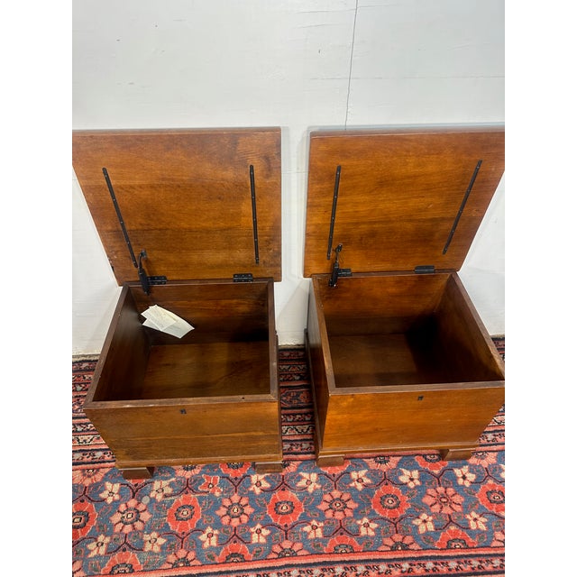 Farmhouse Pair of Pottery Barn Wood Storage Cubes With Top Lift For Sale - Image 3 of 9