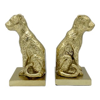 Gold Metal Leopard Bookends - a Pair For Sale