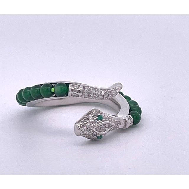 Gemstone Silver Wrap-Style Cocktail Ring With Green Jade and Cubic Zirconia, Size 6.5 For Sale - Image 7 of 9