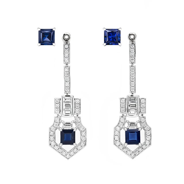2020s Platinum Sapphire and Diamond Convertible Earrings - Fei Liu, Pair For Sale - Image 5 of 7