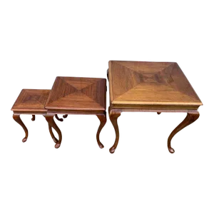 Late 20th Century Vintage Queen Anne Style Fruitwood Inlaid Nesting Tables - Set of 3