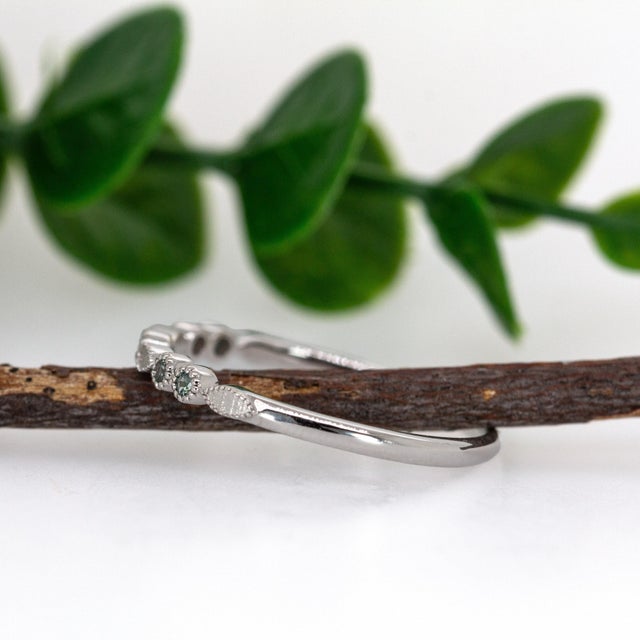 2020s Dainty Alexandrite Band With Milgrain Details in Solid 14k White Gold | Rd 2mm, Size 6.75 For Sale - Image 5 of 8
