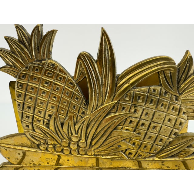 Mid-Century Modern Vintage Brass Pineapple Wall Rack With Hooks, Hollywood Regency Key Holder For Sale - Image 3 of 10