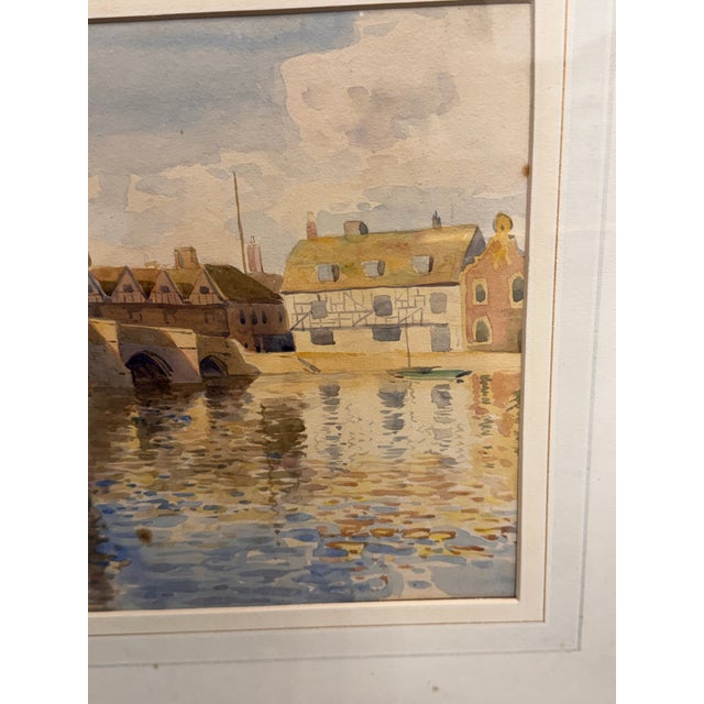 Late 20th Century English St. Ives Bridge Original Watercolor Painting, Framed For Sale - Image 5 of 12