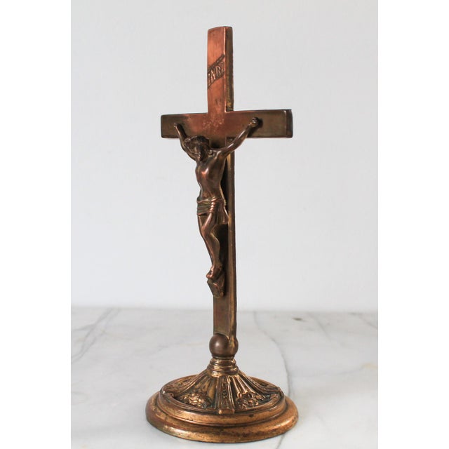Vintage Bronze Freestanding Crucifix For Sale - Image 4 of 11