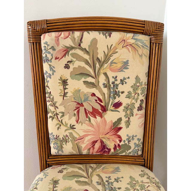 Bielecky Brothers Vintage Pencil Reed Side Chair With Floral Upholstery For Sale - Image 4 of 12