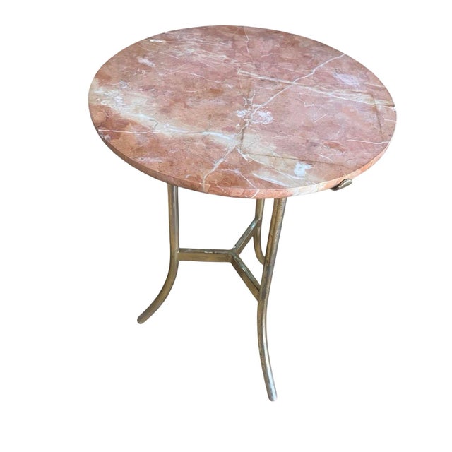 Cedric Hartman Vintage Pink Marble and Brass Tripod Side Table in the Style of Cedric Hartman Mid Century Modern Gueridon For Sale - Image 4 of 11