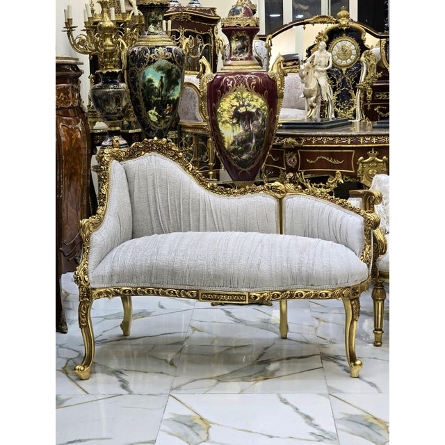 Baroque Style Tan Beige Sofa/Settee Gold Details For Sale - Image 4 of 4
