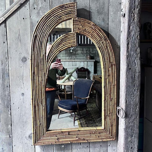 Vintage Bamboo Wall Mirror from Vivai Del Sud For Sale - Image 4 of 8