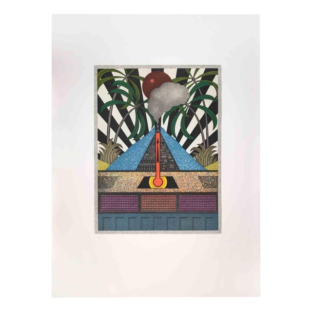Fifo Stricker, Blue Volcan, Aquatint and Etching, 1984 For Sale