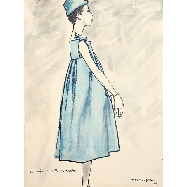 This is a 1958 French Mid-Century fashion print by the iconic Hubert de Givenchy. It originally appeared in a French...