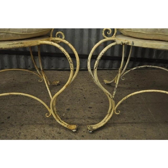 Vintage French Country Wrought Iron Lattice Scrolling Arm Chairs - A Pair For Sale In Philadelphia - Image 6 of 11
