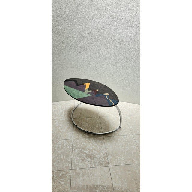Carlo Malnati Post-Modern Italian Inlay Marquetry Side Nesting Table Oval 80s or 90s For Sale - Image 4 of 8