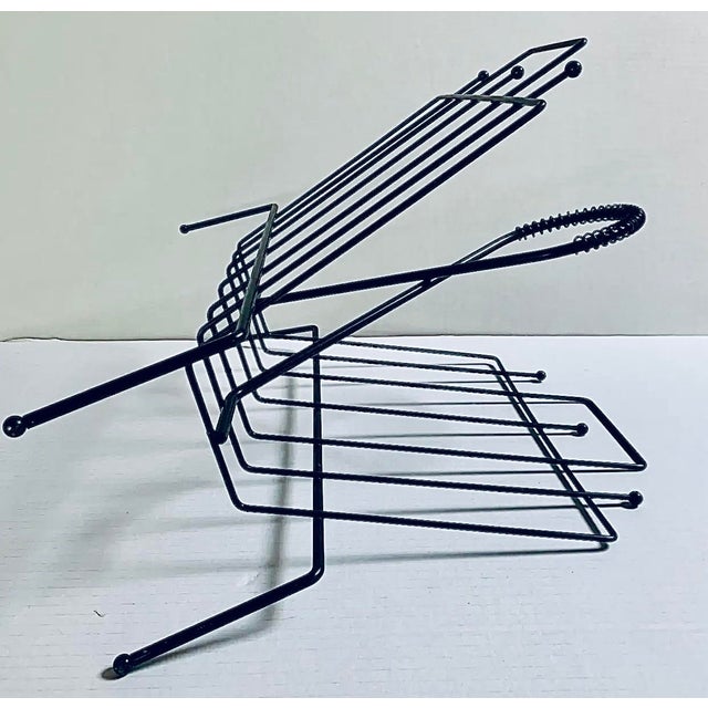 Metal Vintage Atomic Ranch Mid-Century Modern Black Wire Magazine or Record Stand For Sale - Image 7 of 10