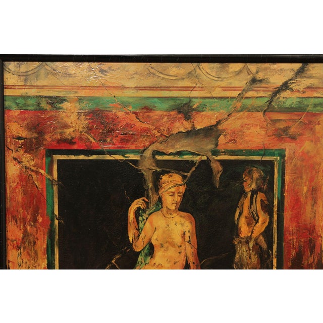Mid 20th Century Roman Fresco Oil Painting Signed 'Fabriano' with Black Frame For Sale - Image 4 of 18