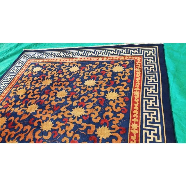 Classic Navy Ground Color With Floral Design Antique Chinese Art Deco Rug For Sale In New York - Image 6 of 8