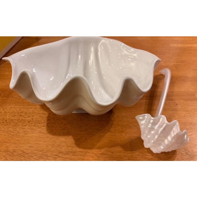 Mid Century Italian Porcelain Clamshell Punch Bowl With Ladle. For Sale - Image 11 of 11